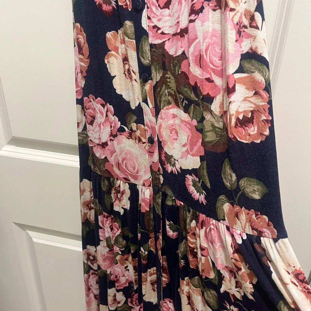 Navy Floral Button-Front Women’s Dress - Picture 3 of 3